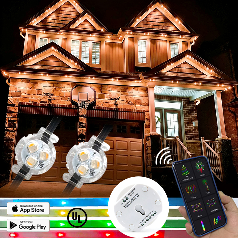 Permanent Holiday Lights Rgbw 12v 24v Led Pixel Point Light Music Sync Ip68 Outdoor Permanent Christmas Lights with Track