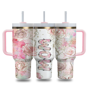 Cadeau pour la fête des mères, tasse personnalisée avec logo, motif floral bohème, maman, fleur, gobelet isotherme de 40 oz, bouteille d'eau sous vide avec poignée - Product Image 3