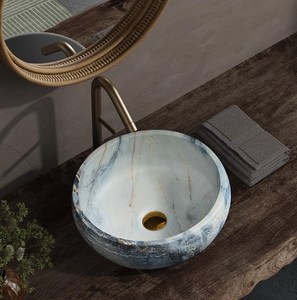 Lavabo Redondo de Mármol de Lujo Estilo <span class=keywords><strong>Bauhaus</strong></span> Moderno, Diseño Artístico de Alta Gama para Baños de Hoteles, Casas de Huéspedes y Clubs - Product Image 1