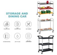 Chariot de rangement commercial à 3 niveaux en acier inoxydable avec rail et roues (L/M/S) pour la collecte de vaisselle et le service de buffet en hôtel