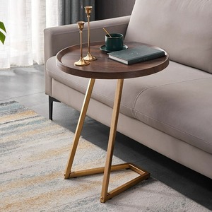 Wood <b>Round</b> Coffee <b>Table</b> With Gold Metal Legs Modern Living Room <b>Side</b> <b>Table</b> For Sofa Area - Product Image 1