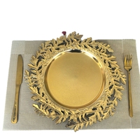 Assiette de présentation en plastique dorée de 13 pouces, design feuille ajourée, écologique et luxueuse, CRONY YCY36, pour mariage et fête