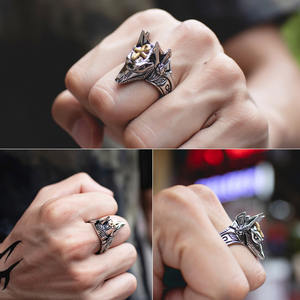 रेट्रो Anubis भगवान प्राचीन मिस्र के सियार सिर अंगूठी गहने कस्टम आँख पार स्टेनलेस स्टील पुरुषों की अंगूठी - Product Image 5