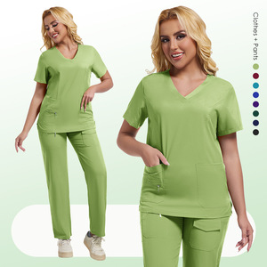 Women's Scrub Set V-Neck Short Sleeve High Waist With Pockets For Medical Work Uniforms Split Design Medium Stretch Fabric - Product Image 2