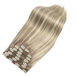 Ekstensi Rambut Premium Remy <span class=keywords><strong>Clip</strong></span> in, Rambut Asli Manusia, Pegangan Silikon yang Aman, Highlight Pirang Madu Hangat - Product Image 2