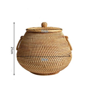 Vintage-Stil Großer Aufbewahrungskorb Runder Rattankorb Haushalt Gewebter Korb für Spielzeug Snacks Kleinteile mit Deckel - Product Image 5