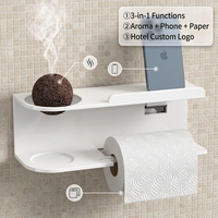 Porte-rouleau de papier toilette mural 3-en-1 moderne et écologique pour salle de bain d'hôtel, sans perçage, avec étagère pour téléphone