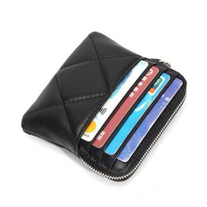 Small Minimalist Unisex Genuine Leather Credit Card Holder Front Back Pockets <b>Pouch</b> Change Cash Organizer Slot Zip Closure - Product Image 6