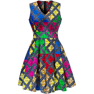 Shenbolen nouveau <span class=keywords><strong>moderne</strong></span> africain femmes robes col en v coloré plaid robe d'été tenue décontractée - Product Image 1