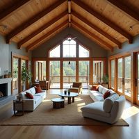 Maison préfabriquée de luxe à deux étages, design moderne, style grange, toit triangulaire en bois, maison préfabriquée en forme de A