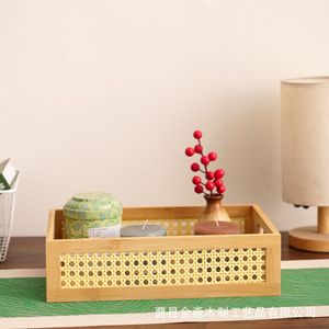 Rectangular solid wood <b>storage</b> <b>basket</b> with rattan openwork design, entryway <b>storage</b> box, solid wood openwork <b>storage</b> <b>basket</b> for - Product Image 4