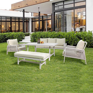 Juego de sofás de esquina modernos de 4 piezas para exteriores, cojines de tela con marco de cuerda de <span class=keywords><strong>aluminio</strong></span> para ocio, hoteles, parques, patio trasero, muebles de jardín - Product Image 1