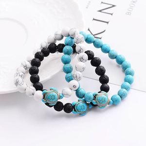 Protect Ocean Animals Summer Style Sea Turtle Beads <b>Bracelets</b> Natural 8MM Bead Lave Blue White Turquoise <b>Bracelet</b> Beach Jewelry - Product Image 2