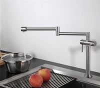 Robinet de cuisine moderne en laiton, à poser sur plan, pliable, finition or brossé, double poignée, monotrou, rotatif, avec cartouche céramique, pour usage hôtelier