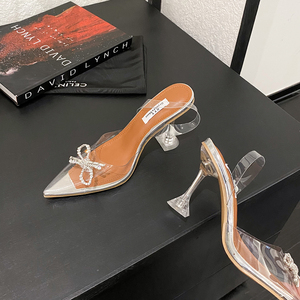 Escarpins Femme Sexy à Nœud Papillon et Strass de Marque Tendance, Chaussures à Talons Hauts en PVC avec Bride Arrière, Chaussures de Mariage Estivales pour Femmes - Product Image 5