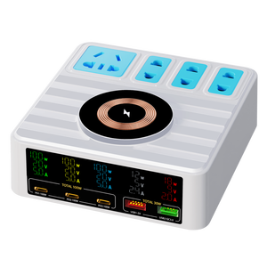 شاحن ذكي متعدد المنافذ بقوة 140 واط مع <span class=keywords><strong>5</strong></span> منافذ USB-C وتقنية GaN، شاحن لاسلكي مغناطيسي، قاعدة شحن متعددة المنافذ بمعايير مقابس المملكة المتحدة والولايات المتحدة والاتحاد الأوروبي - Product Image 4