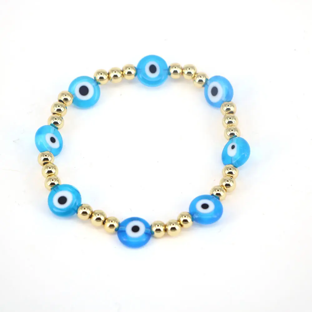 Accesorios personalizados de moda Colorful Devil Eye Gold Beads Bracelet Round Coloured Glaze Beads Evil Eyes Beaded Bracelets