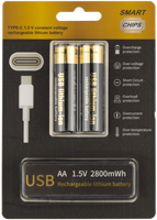 Baterai Lithium-ion isi ulang tipe-c Port AA #5 1.5V 2800mWh dengan kabel pengisi daya USB tipe-c