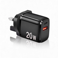 Cantell PD - Adaptador de Corriente de 20 W con Enchufe para Reino Unido, Estados Unidos y Europa, Cargador de Pared con Carga Súper Rápida Tipo C para iPhone 16 17 Pro Max