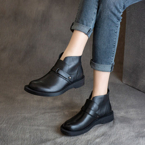 Nouvelles Bottines Martin pour Femme, Style Britannique Rétro, en Cuir de Vachette, à Talon Plat, Montantes, avec Fermeture Élastique - Product Image 3