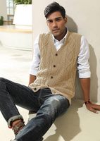 Gilet cardigan sans manches en maille de laine mélangée de luxe pour homme, col en V, bord côtelé, style décontracté