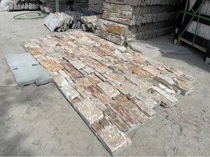Revêtement mural en pierre naturelle de quartzite roux, pierre de culture moderne avec support en ciment pour fixation par <span class=keywords><strong>crochets</strong></span> - Product Image 6