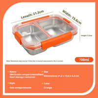Boîte à bento réutilisable tendance en acier inoxydable 304 à 2 et 3 compartiments, résistante aux odeurs, scellée, pour le stockage de collations et de repas à domicile