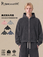 Sweat-shirt à capuche zippé personnalisé, coupe ample et courte, effet délavé et vieilli, style streetwear américain punk pour homme