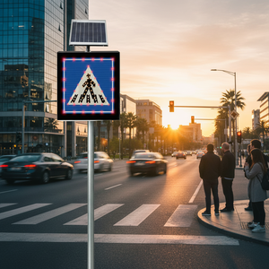 Señal de Cruce Peatonal B-14A con Energía Solar, 650 x 650 x 100 mm, PC, Luz de Advertencia de Tráfico, Pantalla LED, Protección IP65, Poste - Product Image 3