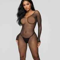 Bodystockings roses sexy à strass, combinaison érotique sexy, lingerie résille transparente, collants à entrejambe ouvert, costumes teddy