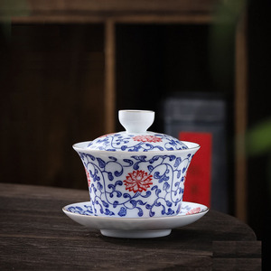 Juego de Té de Cerámica Azul y Blanca de 160 ml, Sancai <span class=keywords><strong>Gai</strong></span> Wan, Taza de Té Kongfu, Taza de Té China Jing Cha Wan - Product Image 5