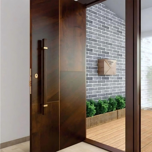 <span class=keywords><strong>Porte</strong></span> <span class=keywords><strong>d</strong></span>'<span class=keywords><strong>entrée</strong></span> extérieure en aluminium à poignée longue et panneau plat imitation bois américain pour maison - Product Image 1