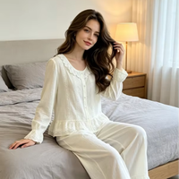 Ensemble pyjama 2 pièces en viscose pour femme, taille élastique, col ample, manches longues, séchage rapide, tissé uni, design décontracté, printemps automne