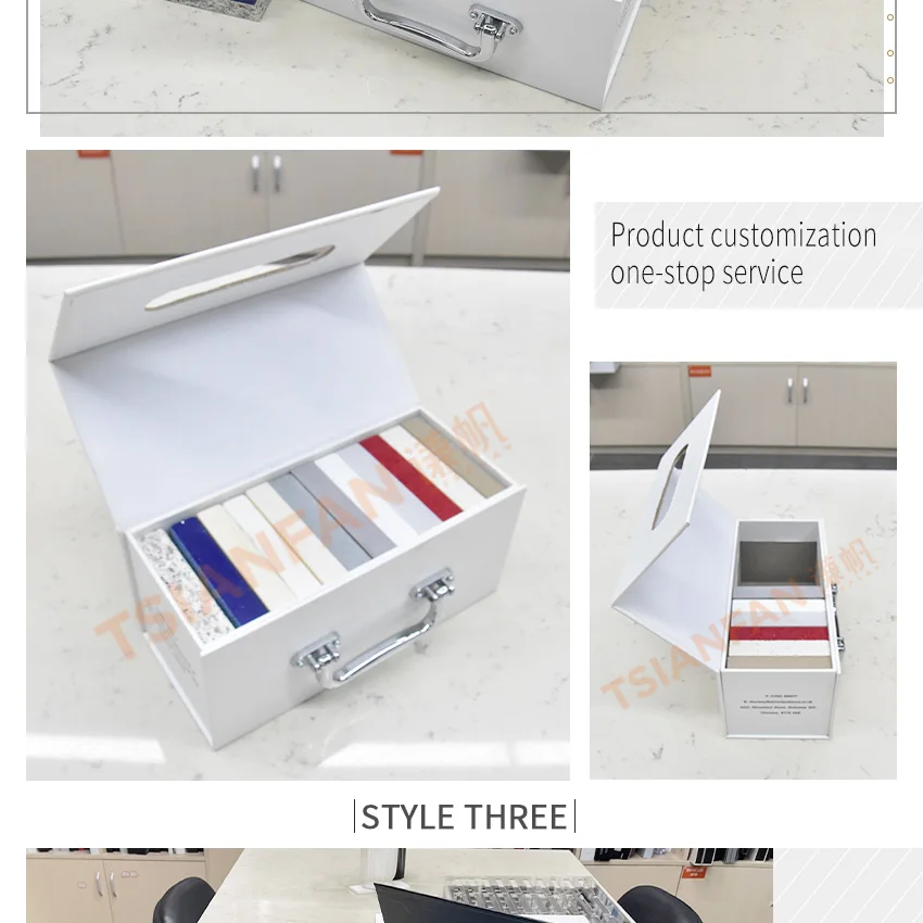 Tsianfan Custom Logo Folding Paper Packaging Showcase Magnetic Mosaic Ceramic Granite Quartz Sample Case Tile Stone Displays Box