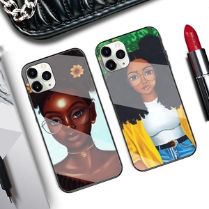 เคสโทรศัพท์กระจกเคลือบเงาพลาสติก TPU พิมพ์ลายสาวน้อยผิวดำสำหรับ iPhone 11 12 13 14 15 Pro - Product Image 5