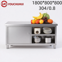 Table de travail commerciale en acier inoxydable 304 avec porte de placard et étagère ouverte |   Taille personnalisée |   Cuisine de restaurant et d'hôtel de grande capacité