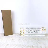 Plaque de nom personnalisée pour bureau, Plaques de nom personnalisées pour bureaux Design floral sur verre acrylique transparent