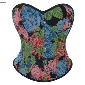 Oil Painting Denim Jeans Fabric Lace up Boned Corsets and Bustiers Blue <strong>Renaissance</strong> Women <strong>Clothing</strong> Plus Size Bodyshaper - Product Image 1