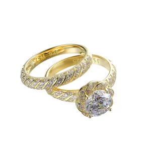 925スターリングシルバー結婚指輪セットキュービックジルコニアプロミスエンゲージメントリング女性用セット