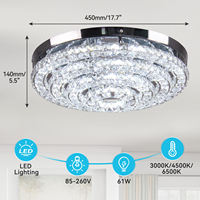 Lustre LED intelligent à intensité variable, en cristal, rond, à montage en surface, de luxe, pour salon