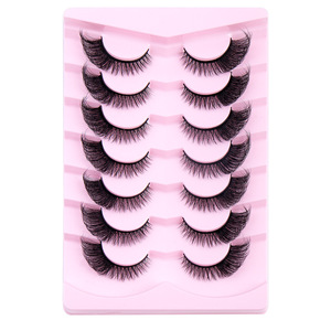 Nouveauté 2026 : 7 paires de faux cils en poils synthétiques, effet œil de chauve-souris oblique, simulation naturelle, épais, bouclés, tige rigide - Product Image 5