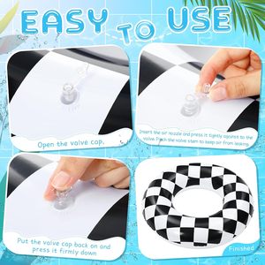 6 Pack Black and White Checkered <b>Inflatable</b> Swim Rings <b>for</b> <b>Pool</b> Beach - Product Image 4