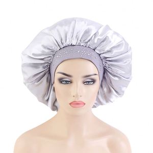 Gorros de dormir de banda ancha grande, gorro de cabeza de diamantes de imitación, banda elástica para el cabello, gorros de satén - Product Image 4