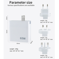 Chargeur interchangeable PD 65W USB Type C avec prise EU US UK AU, chargeur mural QC3.0 à double port, chargeur rapide pour Apple Iphone Ipad Android
