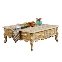 Table basse carrée de style européen, faite à la main, avec cadre en chêne antique et plateau en marbre, meubles de salon