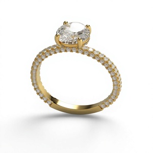 Bague de fiançailles solitaire en or plaqué 18K 14K avec diamant de laboratoire taille brillant rond et micro-pavé de diamants ronds sur l'anneau pour femme - Product Image 2