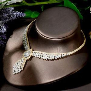 HIBRIDE set perhiasan bentuk tetesan air <span class=keywords><strong>2</strong></span> nada mewah untuk wanita pengantin Nigeria pernikahan 4 buah set kalung anting perhiasan N-1806 - Product Image 5