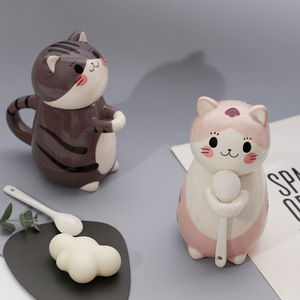 Cute Three-dimensional Cartoon <b>Cat</b> Ceramic Cup Breakfast <b>Milk</b> Cup with Spoon Mug - Product Image 4