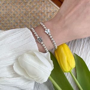 S925 Sterling Silver Heart <b>Bracelet</b> For Women Elastic Round <b>Bead</b> Charm Jewelry Everyday Wear Instagram Style - Product Image 3