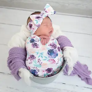 Entzückende Neugeborene Baby Wickel decke Kleinkind Kleinkind Schlaf Wickel Musselin Wickel Stirnband Set Blumen Baby decken